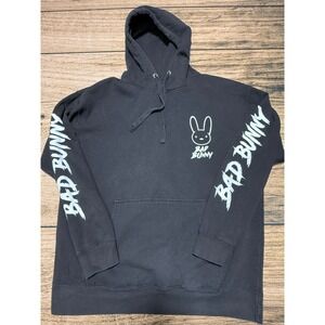Bad Bunny Hoodie Mens XL Black Graphic Logo Sleeve Print Exclusive Apparel